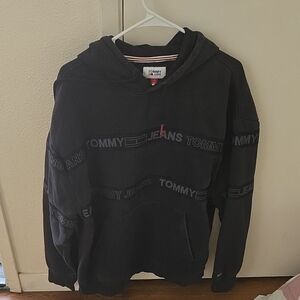 Tommy Hilfiger Black Hooded Sweater with Stripe Design